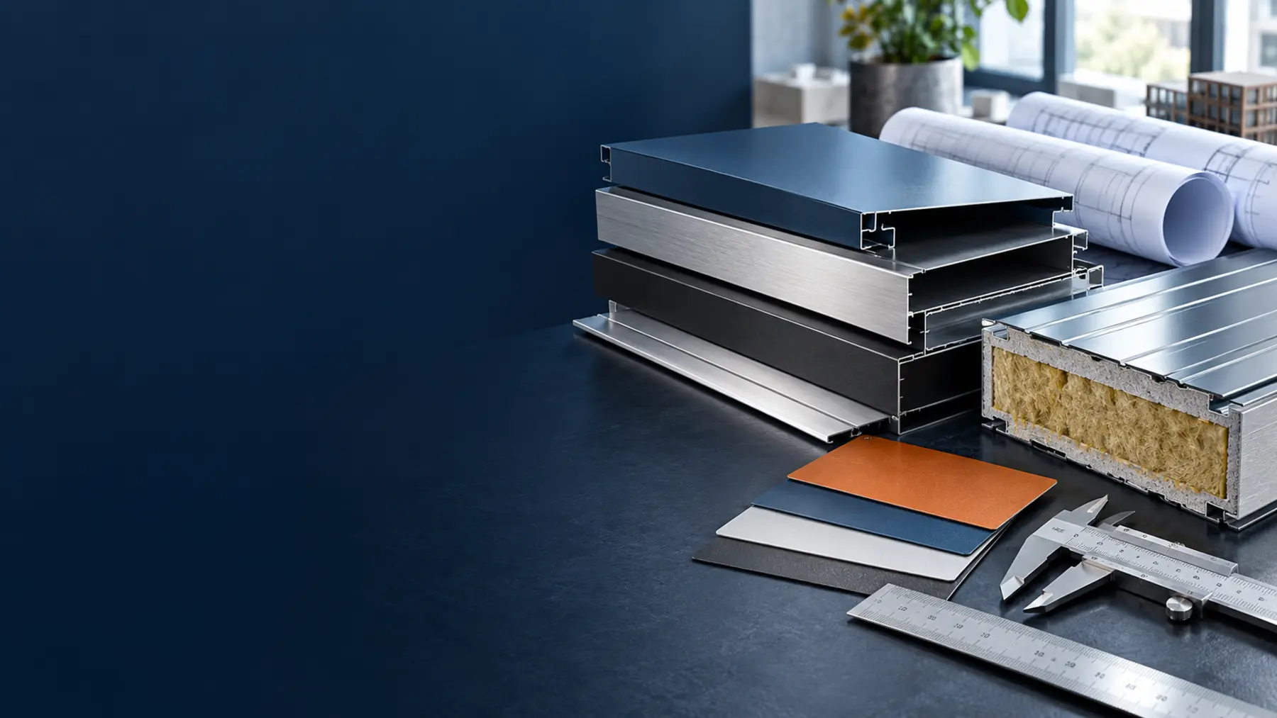 Illustrative cladding materials, finish samples and engineering drawings