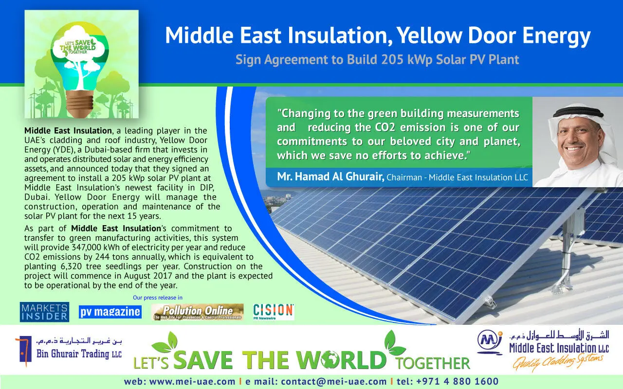 MEI and Yellow Door Energy Partner on 205 kWp Solar PV Plant